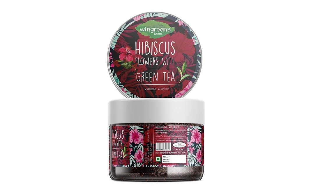 Wingreens Farms Hibiscus Flowers With Green Tea   Plastic Jar  60 grams